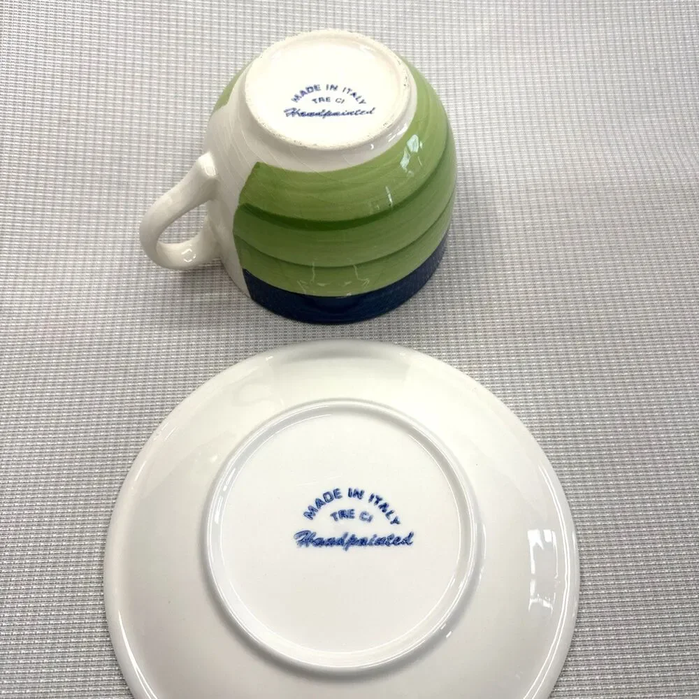 Vintage Tre Ci Handpainted Made in Italy Jumbo Cup & Saucer Set of 2
